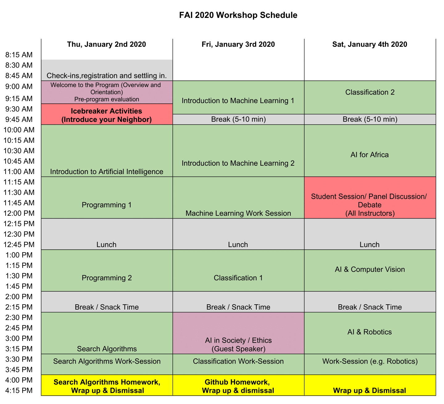 FAI 2020 Schedule